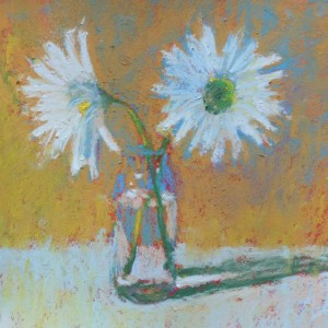 Gail Sibley, "Two Daisies in a Vase," pastel, 5 1/2 x 5 1/2 in. An example of a high key painting