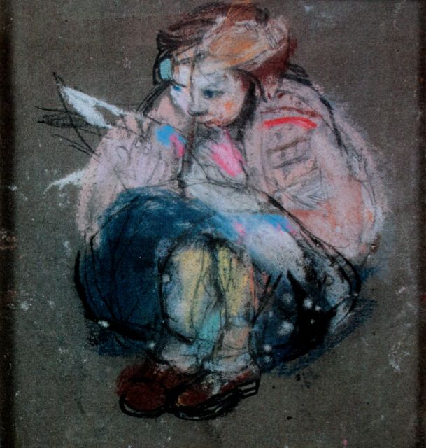 Joan Eardley, "Little Girl and Comic," c.1958-62, pastel, 6 7/8 x 6 5/8 in, Private Collection