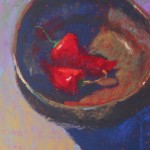 The low key painting: Gail Sibley, "Peppers in a Bowl," Schminke pastels on Wallis paper, 6 x 6 in