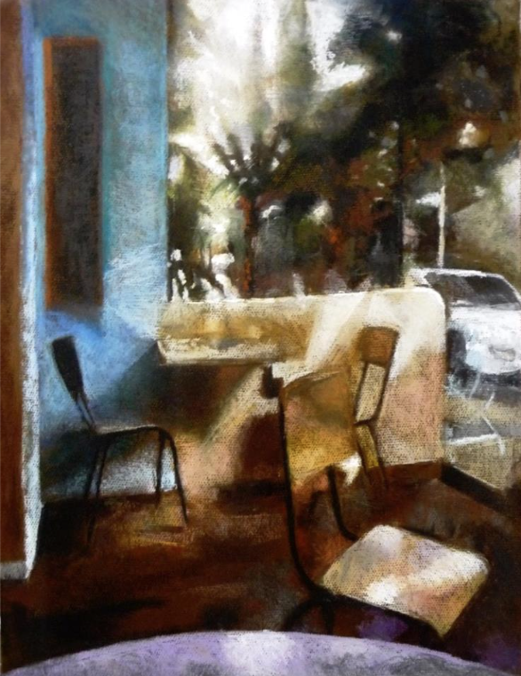 Motti Shoval, "Cafe Massada," pastel on paper, 25 5/8 x 19 11/16 in