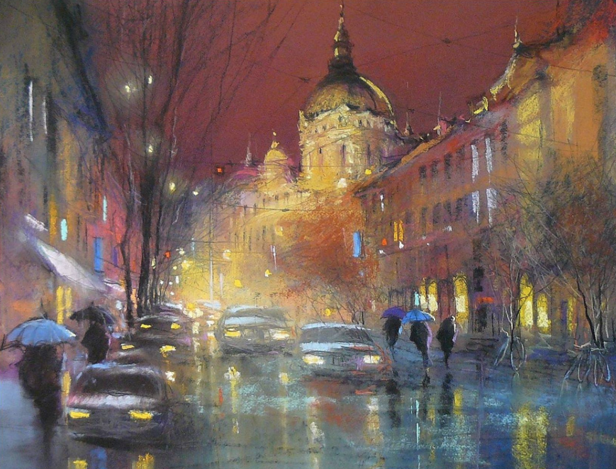 Posa Ede, "Budapest," pastel, 19 11/16 x 23 5/8 in