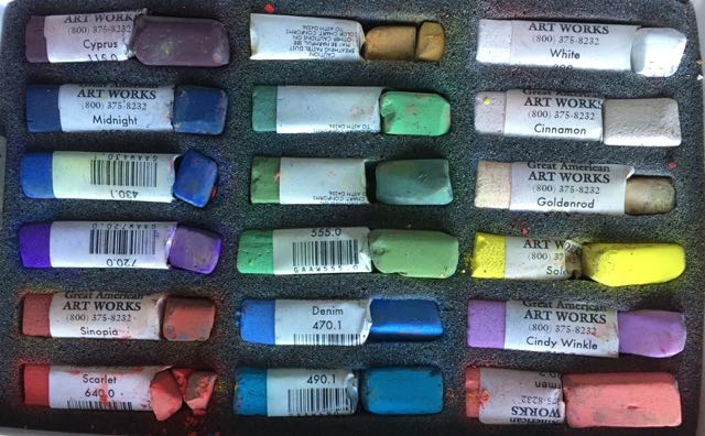 And here are the pastels I had to choose from for my plein air pastel. These are the 18-colour General Purpose Assortment. It bugs me that there isn't a pure orange! But still, it's a pretty good set to get started with.