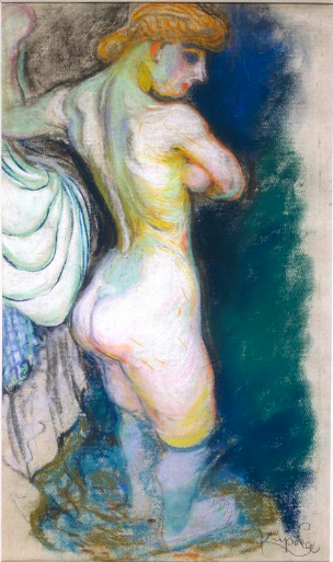 Frantisek Kupka, "Study for l'Eau (Water) - Standing Bather," 1906-09, pastel and charcoal on paper, 18 7/8 x 11 3/8 in (48 x 29 cm), Musee National d'Art Moderne, Centre Pomidou, Paris