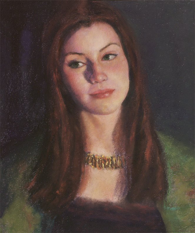 Donna Yeager, "Danielle in Green," pastel on Canson Mi-Tientes paper, 20 x 16 in