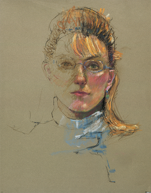 Donna Yeager, "Frayed-A Self Portrait," pastel on Canson Mi-Tientes paper, 25 x 19 in