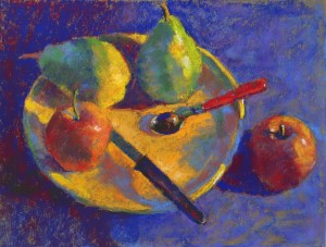 Pretty much finished the still lifewith all the highlights and subtle variations of colour added. I did sign it but don't have a photo of that final version. And, uh oh, the pastel is at the Gallery ready for framing! Gail Sibley, "The Yellow Plate," Schminke pastel on Wallis Belgian Mist paper, 9 x 12 in