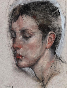 January's Phenomenal Pastels: George Dawnay, "Portrait Study of a Girl," pastel on buff paper, 16 x 12 3/8 in