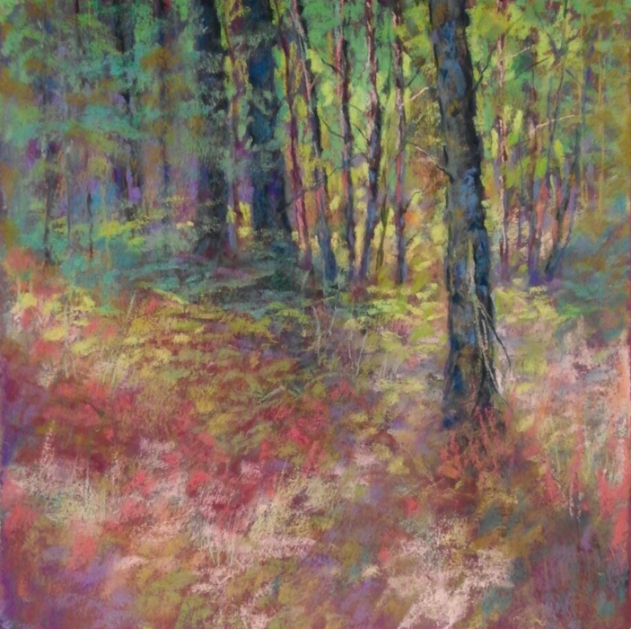 Februarys Fabulous Pastels: Nancy Knapp, "Gypsy Forest," pastel on primed BFK Rives paper, 15 x 15 in