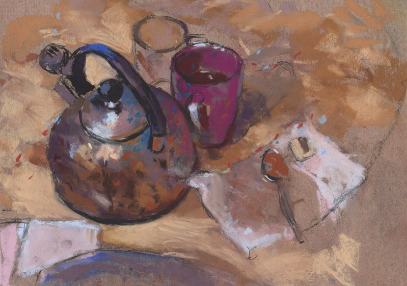 May's Marvellous pastels Adrian Frankel Giuliani, "Whistling Tea Kettle (Tea Kettle Series)," Terry Ludwig and Pastels Girault on Wallis Belgian Mist, 9 x 12 in
