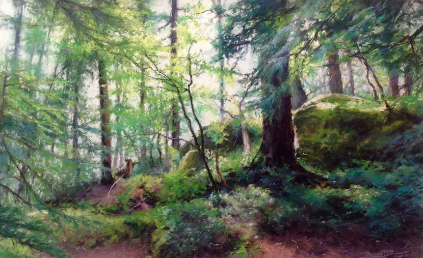 May: Doreen St John, "After the Rain," pastel on UArt 400, 15 x 24 in