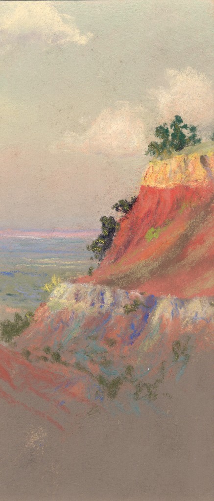 Frank Reaugh, "Sunlit Rocks," n.d., pastel on paper, 8 x 4 1/2 in, Panhandle-Plains Historical Museum, Frank Reaugh Estate Collection.