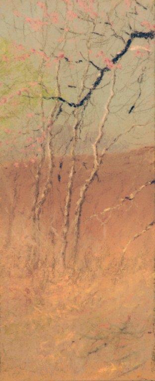 Frank Reaugh, "Untitled (Branch with Pink Blossoms)," ca. 1910, pastel on paper, 11 x 5 1/8 in, Panhandle-Plains Historical Museum, Frank Reaugh Estate Collection.