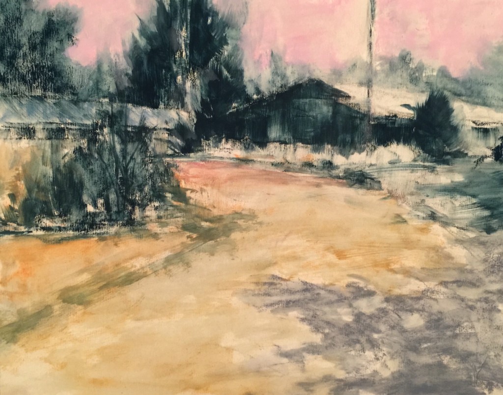 Nancy Nowak: Pastel underpainting on UArt 400 paper for "Out in the Sticks."
