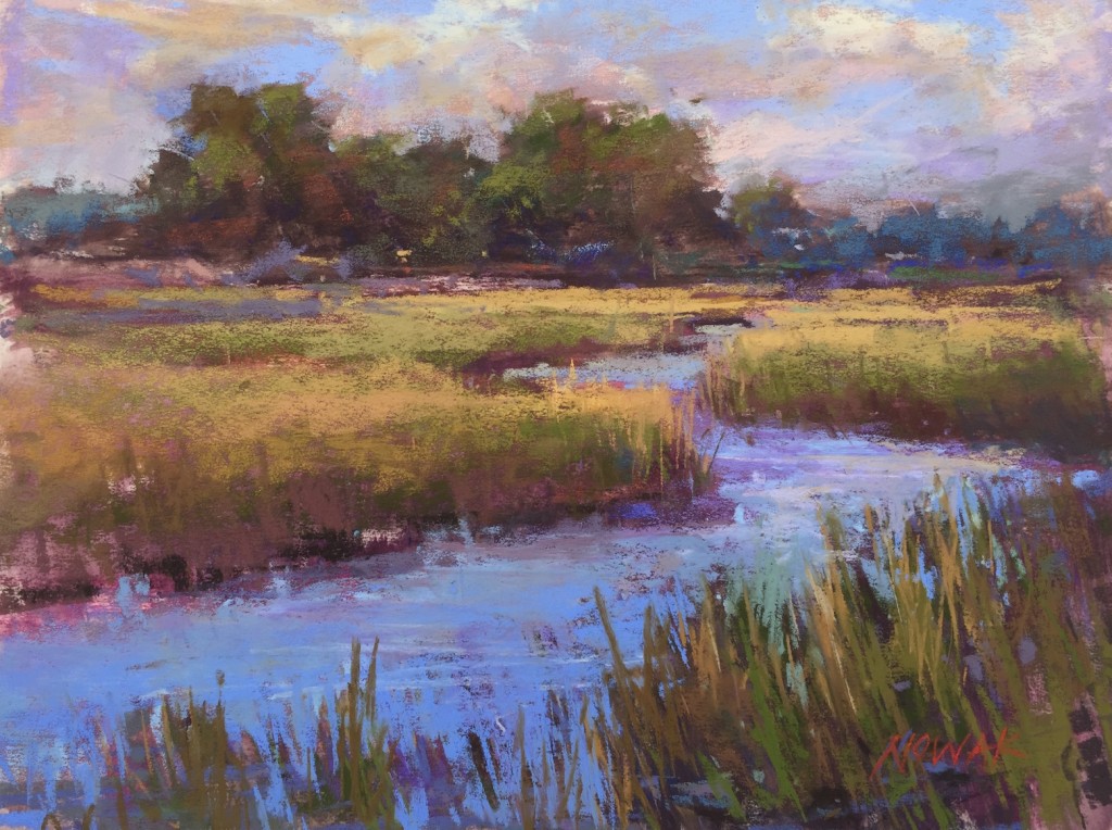 Nancy Nowak, "Marsh View," pastel on UArt 400, 9 x 12 in. Painted en plein air in Lake Kiawah while I was teaching a workshop. 