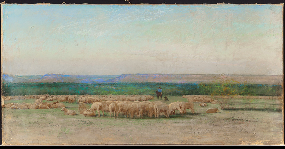 Frank Reaugh, "Sheepherder's Camp," 1893, pastel on paper laid on canvas, 20 x 40 in, Private Collection?