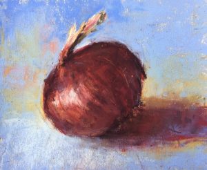 Gail Sibley, Red Onion, Terry Ludwig pastels on UArt 500, 5 x 6 in