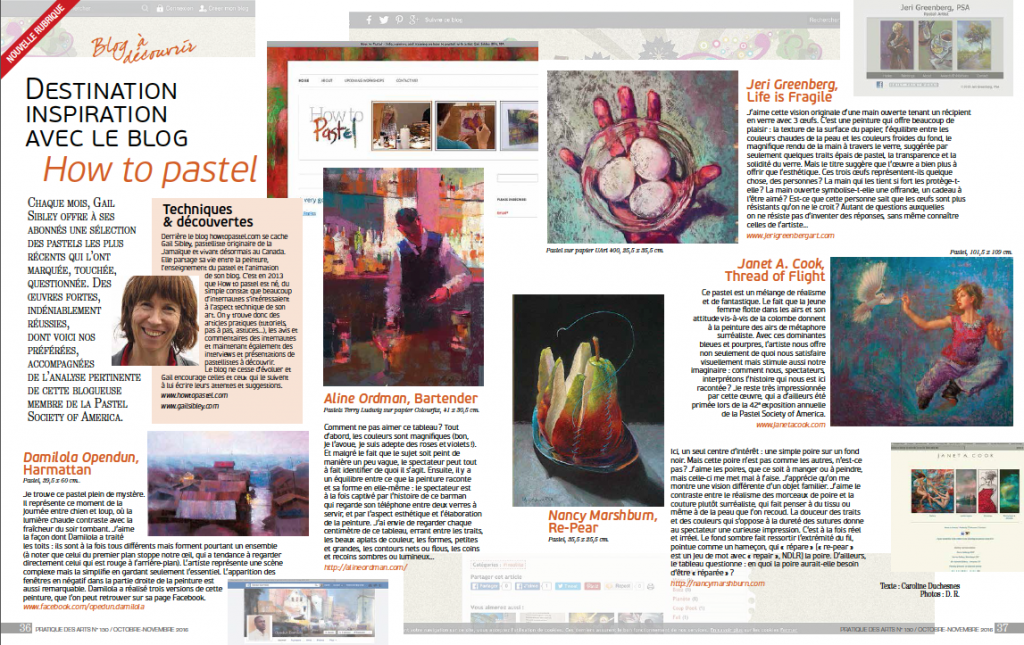 The two page spread about HowToPastel blog in Pratique des Arts
