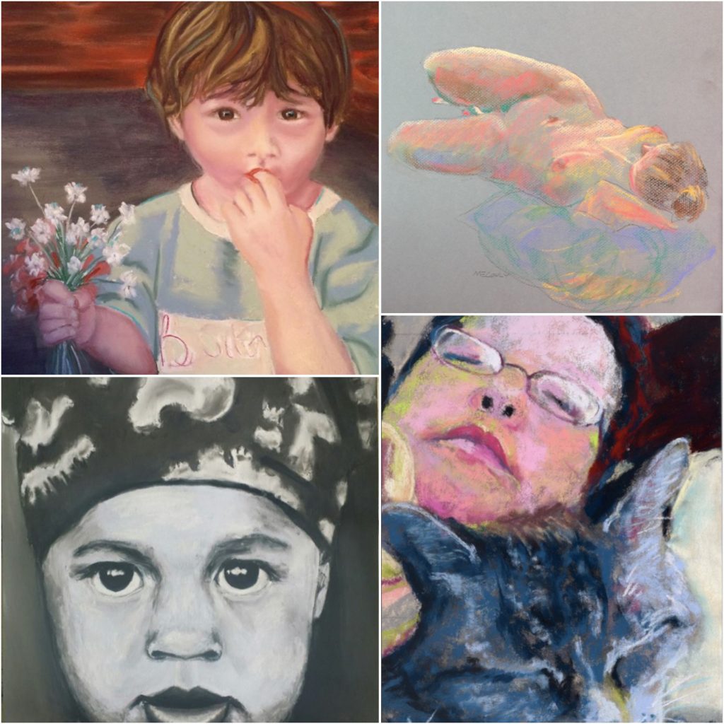 31 in 31: Clockwise from top left are paintings (cropped) by: Andrea Pyman, Maureen Conly, Marie Marfia, Evgenia Bay