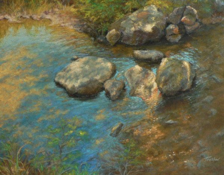 January's Noteworthy Pastels: Gill Truslow, "Dappled Light," pastels on toned gatorboard, 16 x 20 in