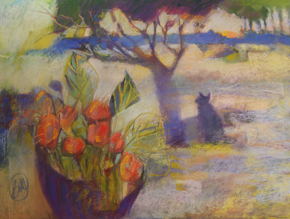 Bernadette deCesare, "Looking Forward," 2015 pastels, pastels on UART paper, 16x20 in 