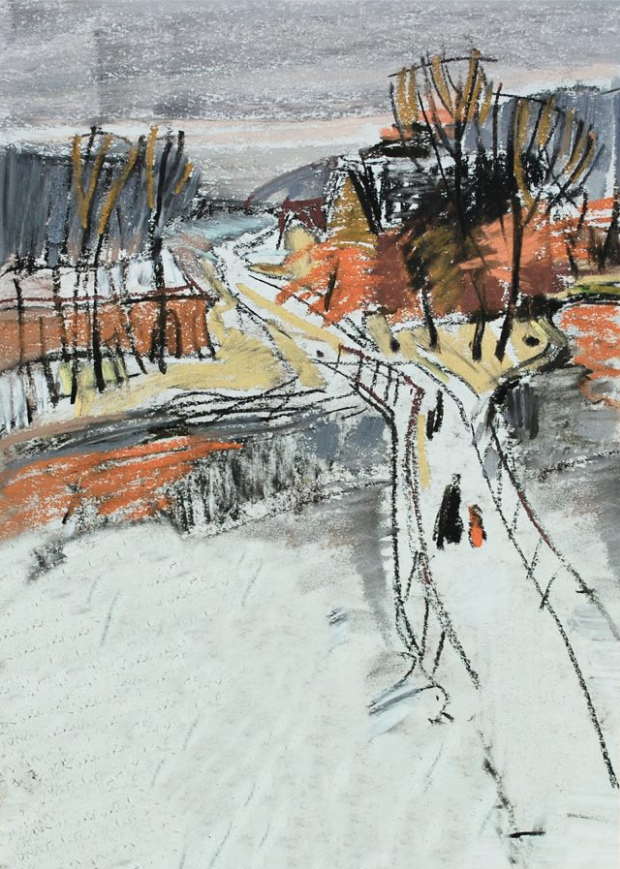 February's Fantastic pastels: Boris Rybinsky, "Bridge Near the Old Mill," pastel, 8 3/4 x 11 3/4 in (30 x 22 cm)