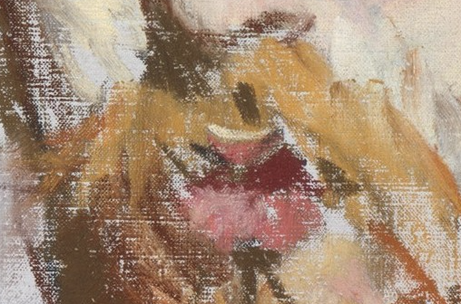 Édouard Manet, "George Moore," 1879, pastel on canvas, 21 3/4 x 13 7/8 (55.2 x 35.2 cm), Metropolitan Museum of Art, New York, USA - detail. That mouth, pursed as if about to express some thought, some opinion, some off-hand remark. Three reds - light (the highlight), middle (the main part of the lips), and dark (the underside of the top lip and possible part of the interior of the mouth as the lips begin to part). So little to say sooooo much!