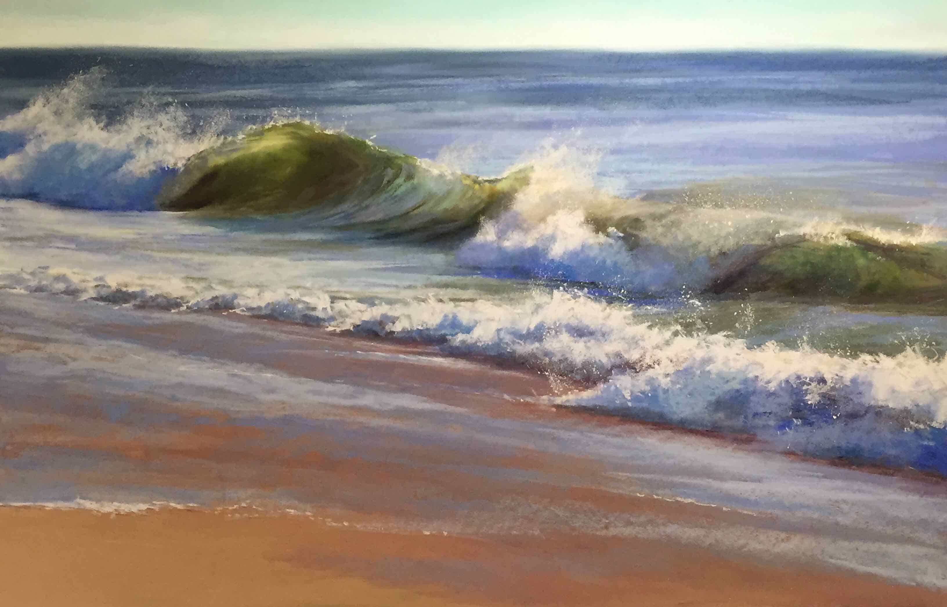 Jeanne Rosier Smith, "A New Day," pastel, 24 x 36in. I caught this spectacular wave after an all-night rainstorm.