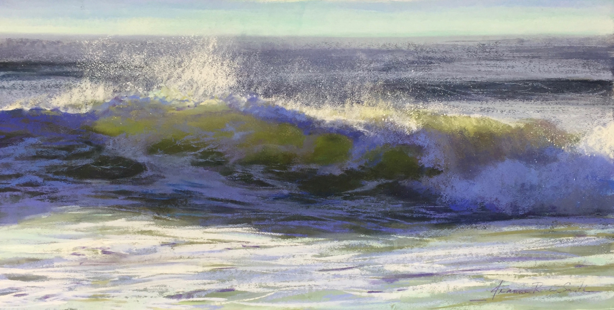 Jeanne Rosier Smith, "Before the Fall," pastel,15 x 30in. My favourite moment: when a wave is about to break, fleeting beauty in motion, caught in stillness. 