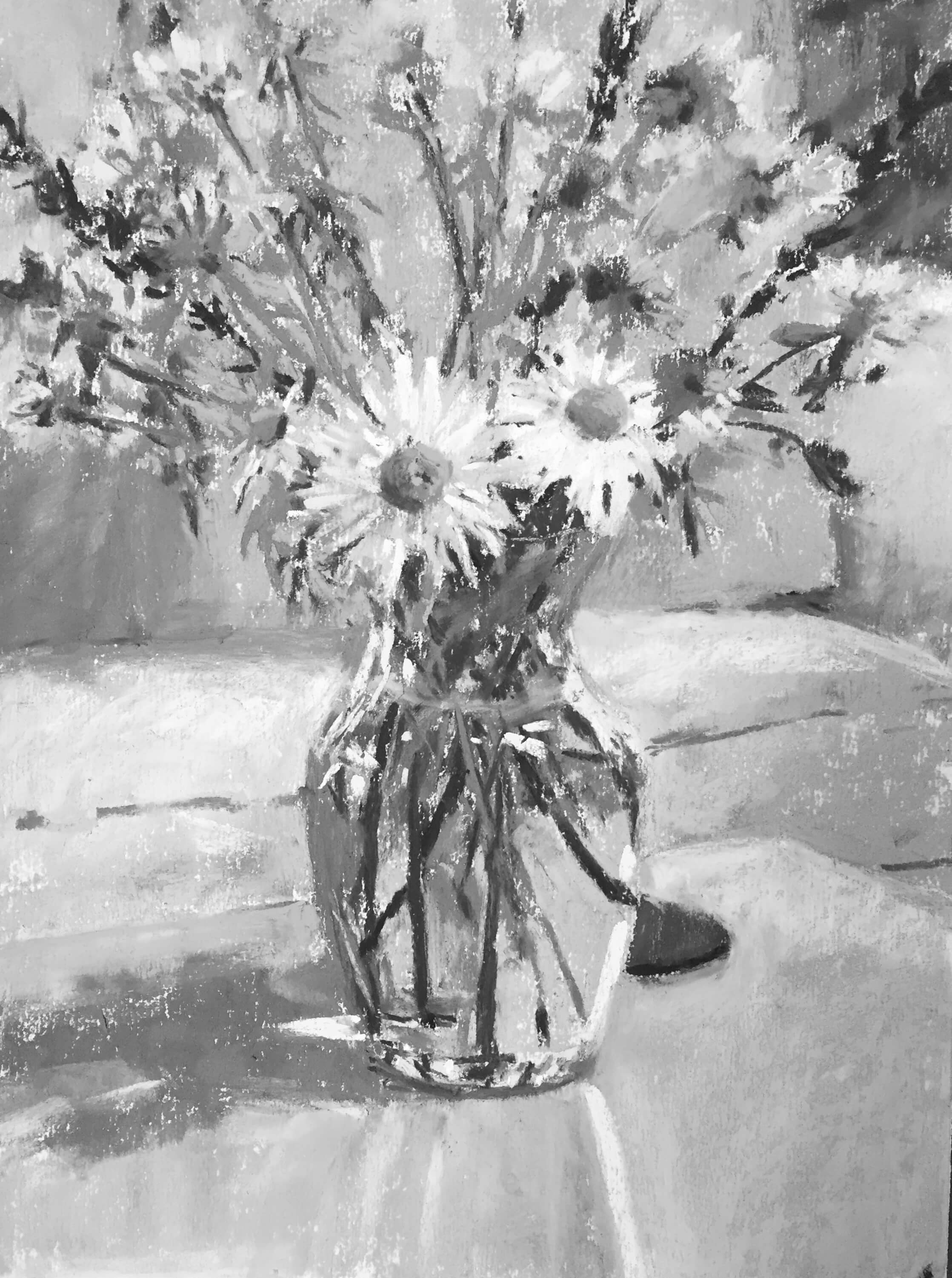 And just because, the final in black and white. Gail Sibley, "Summer Flowers in a Vase," Unison pastels on UART 400 grade paper, 12 x 9 in. 