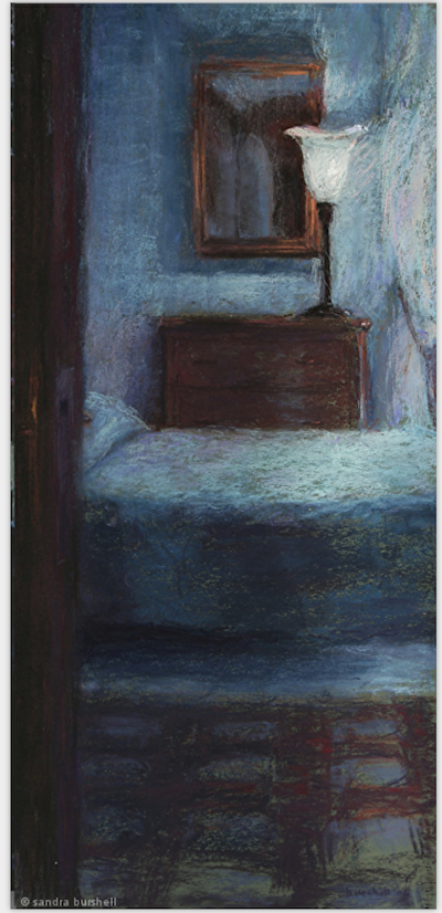 Sandra Burshell, "Pension in Chianti," 2006, pastel on green Art Spectrum paper, 24x11 in, Sold Location: Pensionne Bencista, Florence, Italy