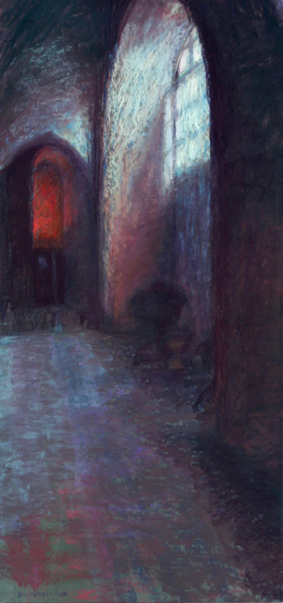 Sandra Burshell, "Spiritual Light," 2006, pastel on Wallis sanded pastel paper toned green and dry-mounted to museum mounting board, 34x16 in. Sold