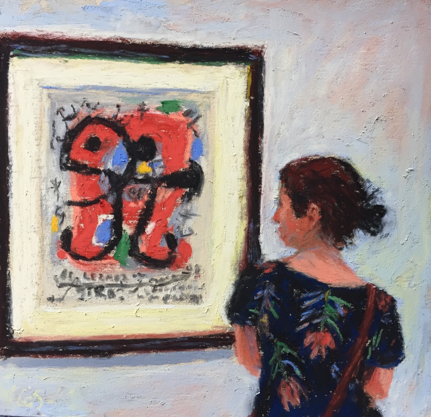 Doing the work: Day 21 "Pondering Miro," Unison pastels on UART 500 paper, 6 x 6 in