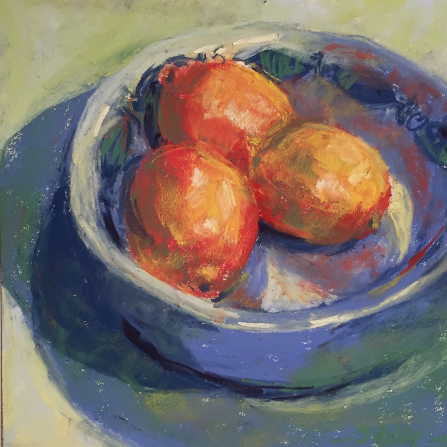 small box of pastels: Gail Sibley, "She Loved Lemons," Unison pastels on Pastel Premier paper (white), 8 x 8 in. SOLD