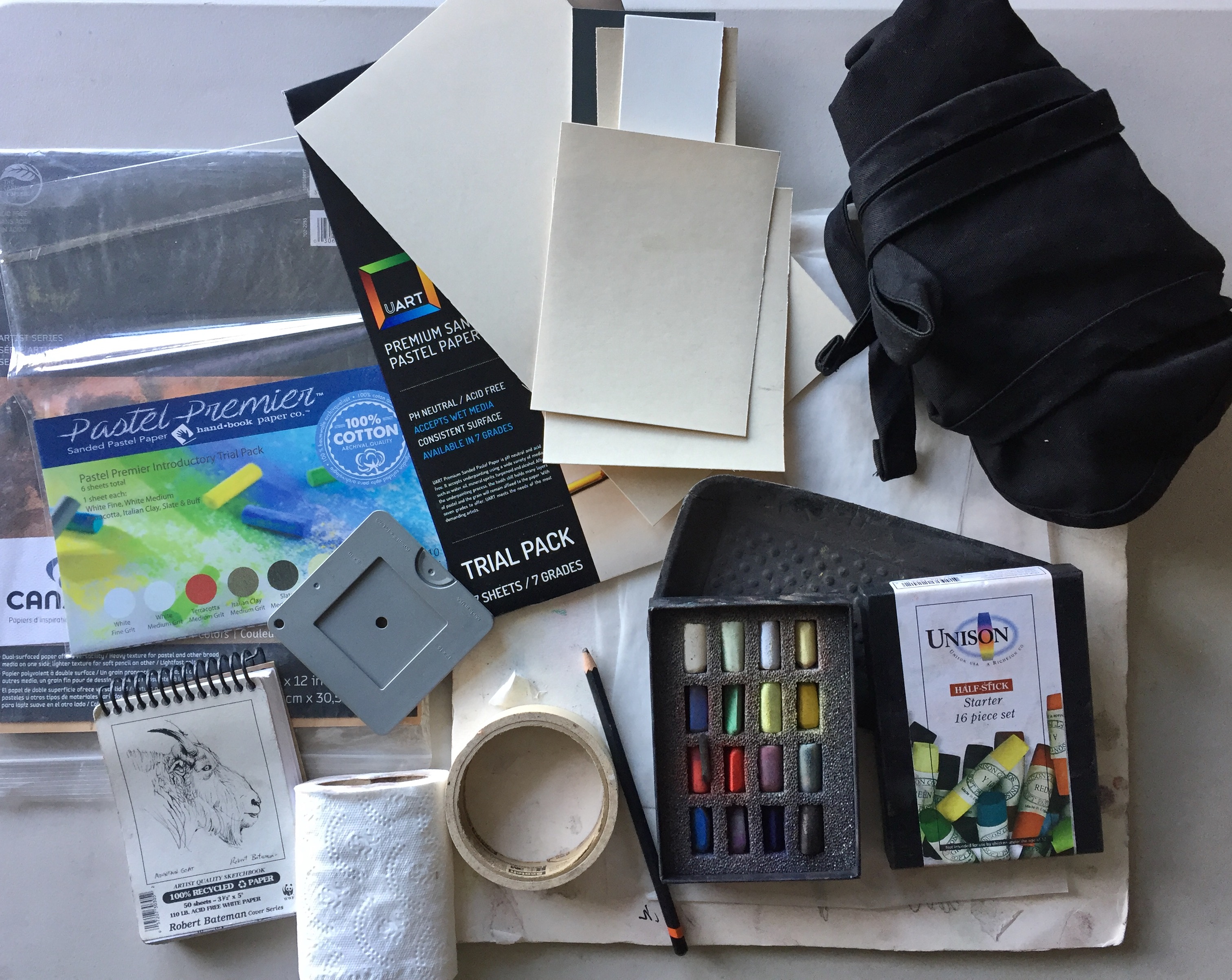 small box of pastels: Here's everything I took with me in my carry-on suitcase. 