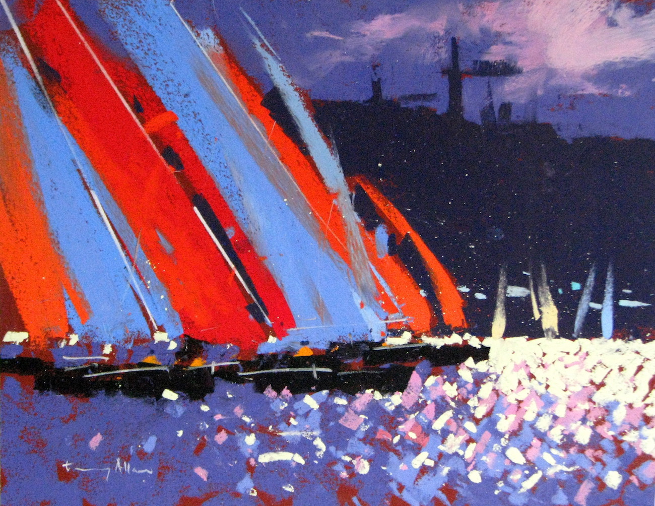 Tony Allain, "Racing," pastel on Colourfix paper, 14 x 10 in