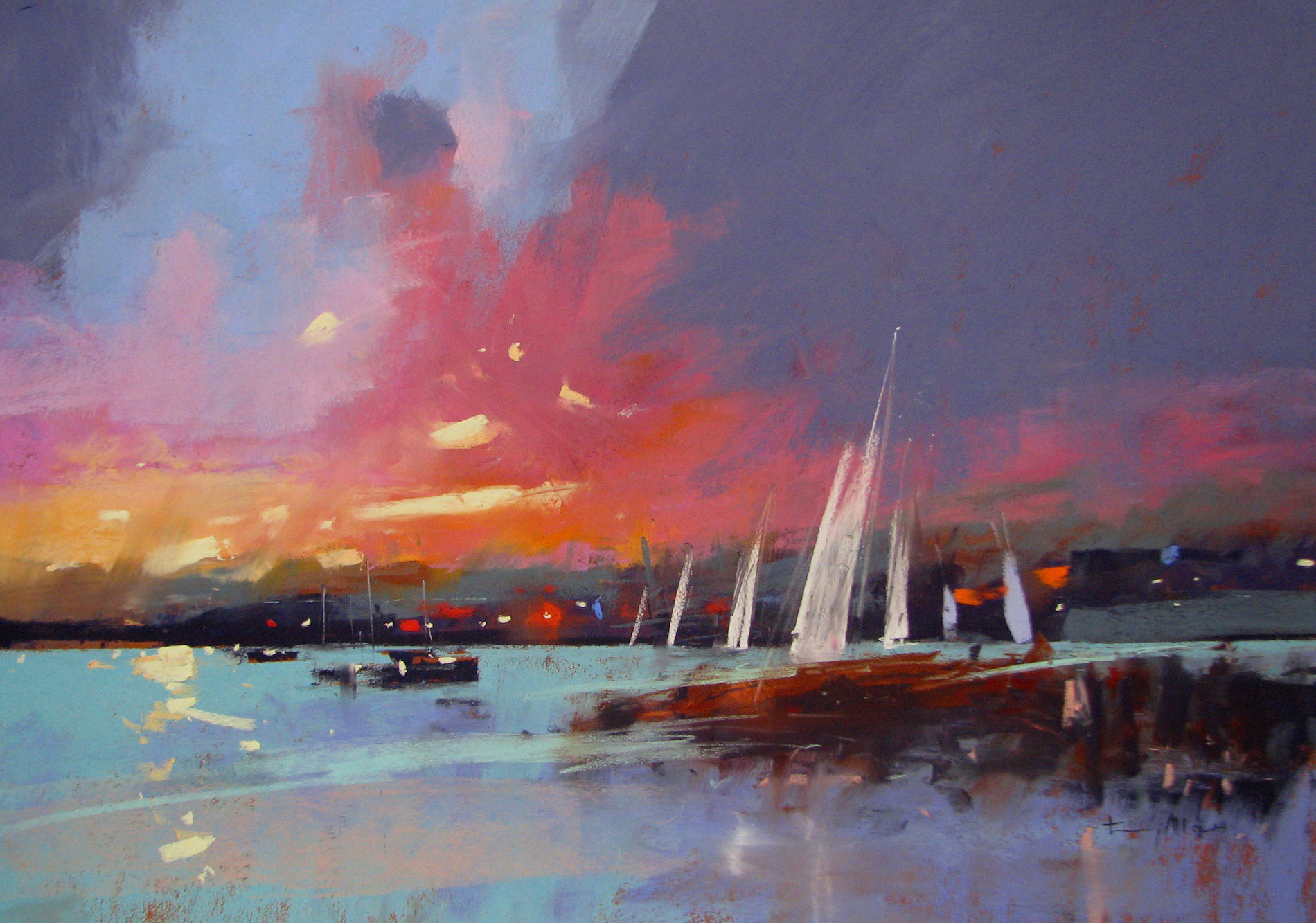 Tony Allain, "Sunset on the Fal," pastel on Colourfix paper, 18 x 26 in 