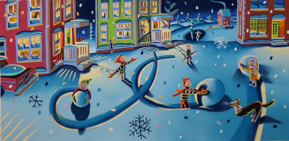 Wade Zahares, "The Night Before," 2013, Schmincke pastel on Wallis, 19 x 31 inches. Appearing as the end papers in my children’s book Frosty the Snowman 2013, Charlesbridge Publishing. All I had to do was close my eyes and remember years ago. Love painting snow at night!