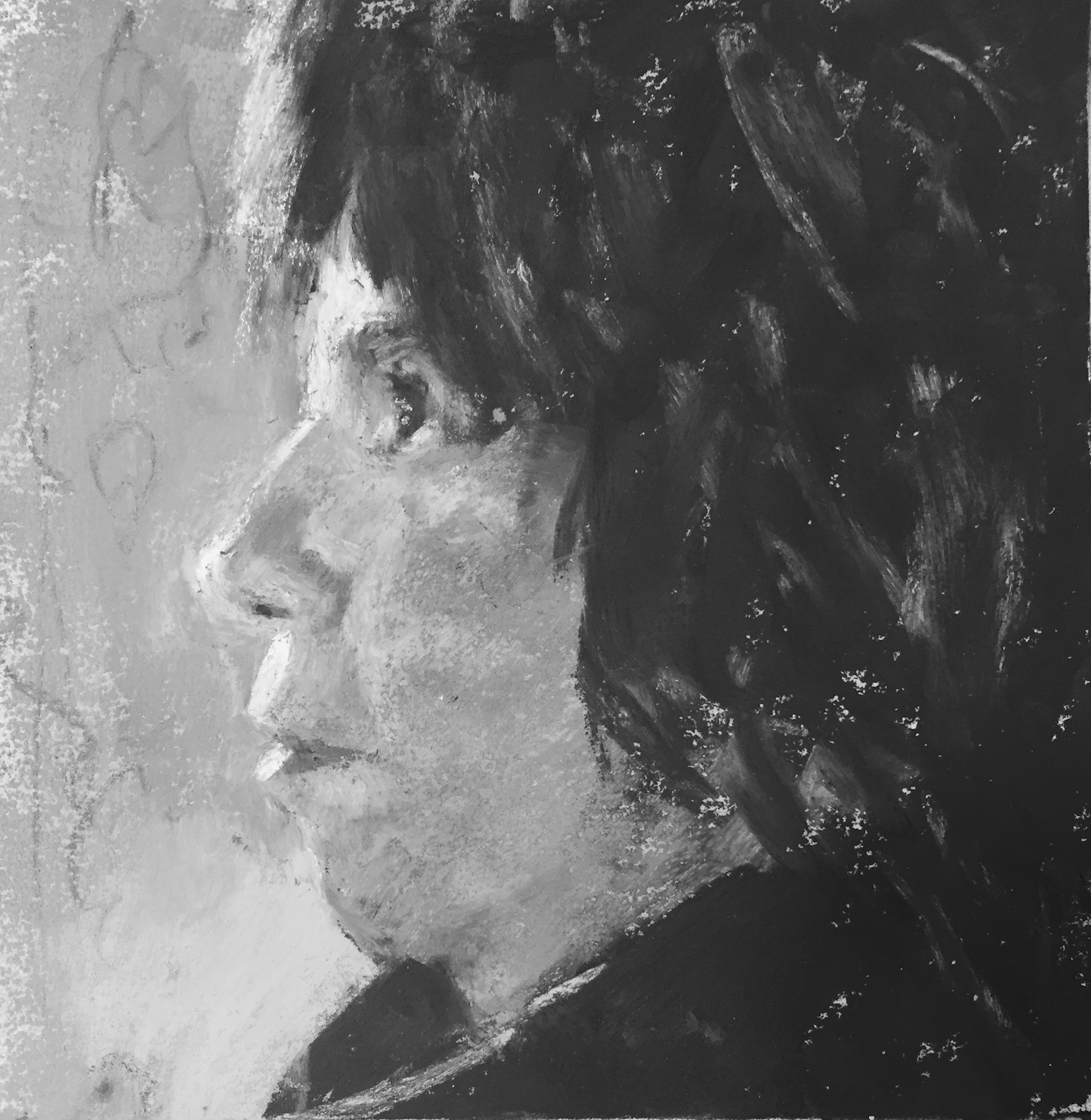 Do something, anything! Gail Sibley, "Me in Profile," Unison pastels on UART 240 grade, 6 x 6 in - in black and white