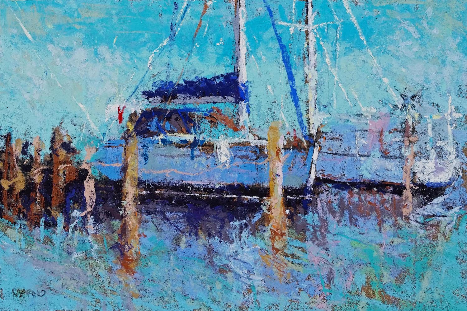 Maria Marino, "Ready to Sail," pastel on Sennelier LaCarte paper, 6 x 9 in. Sold. Painted from a photo of a scene located in Eastport, MD which is located next to Annapolis, MD (sailing capital of the world).
