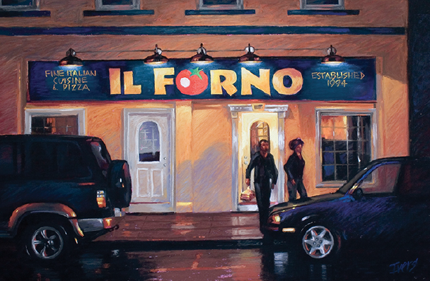 Chris Ivers, "Late Night Takeout," pastel on Wallis Museum paper, 17 x 23 in.