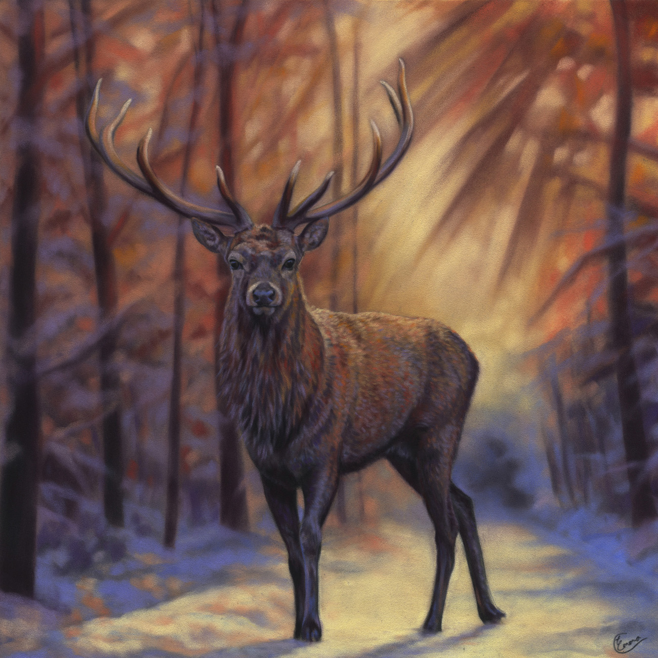 Emma Colbert, "Brave Hart," 2016, Unison pastels on Hahnemühle velour paper, 19 x 19 in. Sold. Painted as part of a series of red deer from Gosford Park in Northern Ireland.