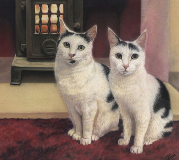 Emma Colbert, "Cosy Cats," 2016, Unison pastels on Hahnemühle velour paper, 18 x 14 in. Commissioned portrait from several photos which proved to be a complete nightmare!