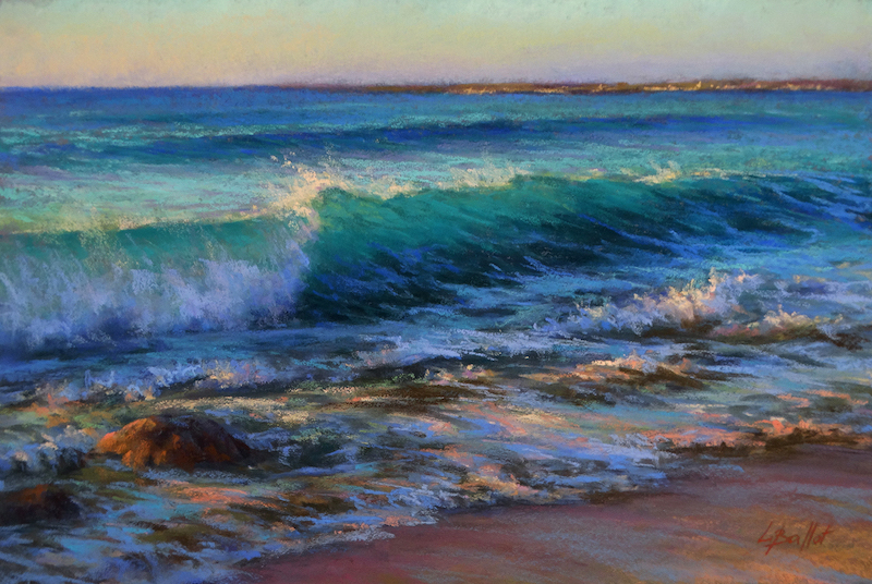 Lana Ballot, Evening Approaches, 2016, pastel on UART sanded paper, 12 x 18 in. Sold. Inspired by my vacation in Saint Martin.