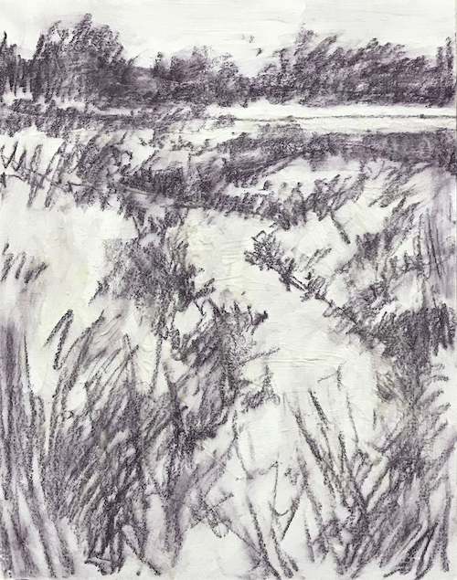 Richard McKinley, Initial sketch for "Marshland Light," 2017, Hard pastel with the addition of a clear pastel ground to set the drawing and thicker applications for an impasto effect, 16 x 12 in. 