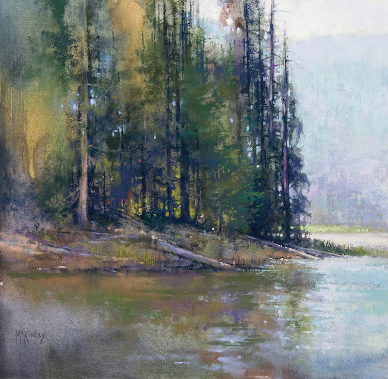 Richard McKinley, "The Cove," 2012, pastel, 16 x 16 in. Done in the studio from a pastel field painting I had not planned on leaving as much of the watercolor underpainting showing, but at a certain point the painting said, I’m done. Learning to listen to the painting is our hardest job.