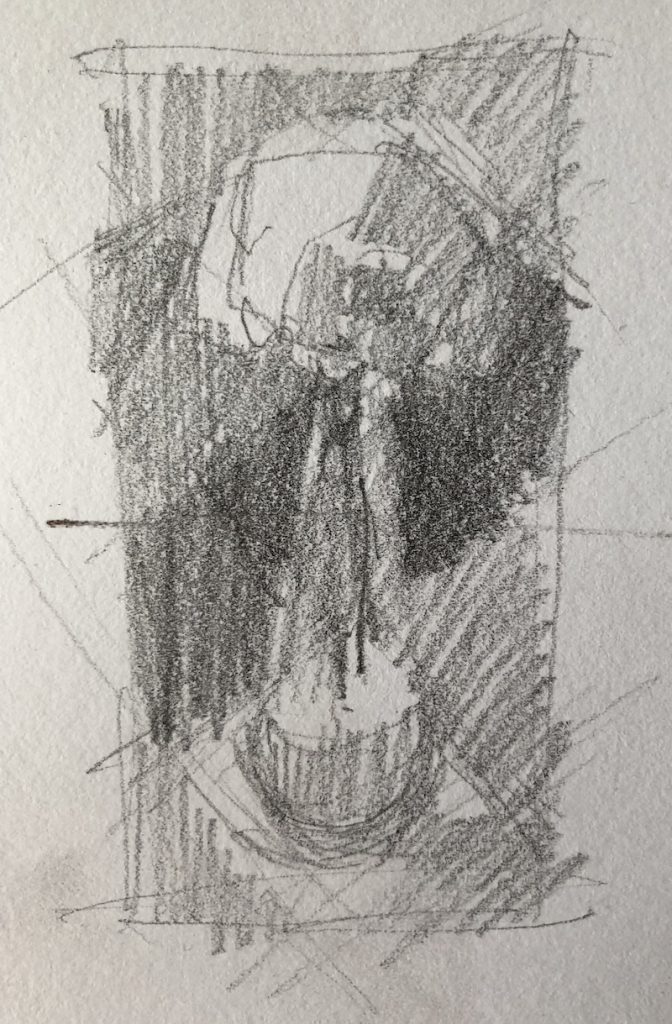 Explore a single subject: Thumbnail with three main values, done in 4B pencil