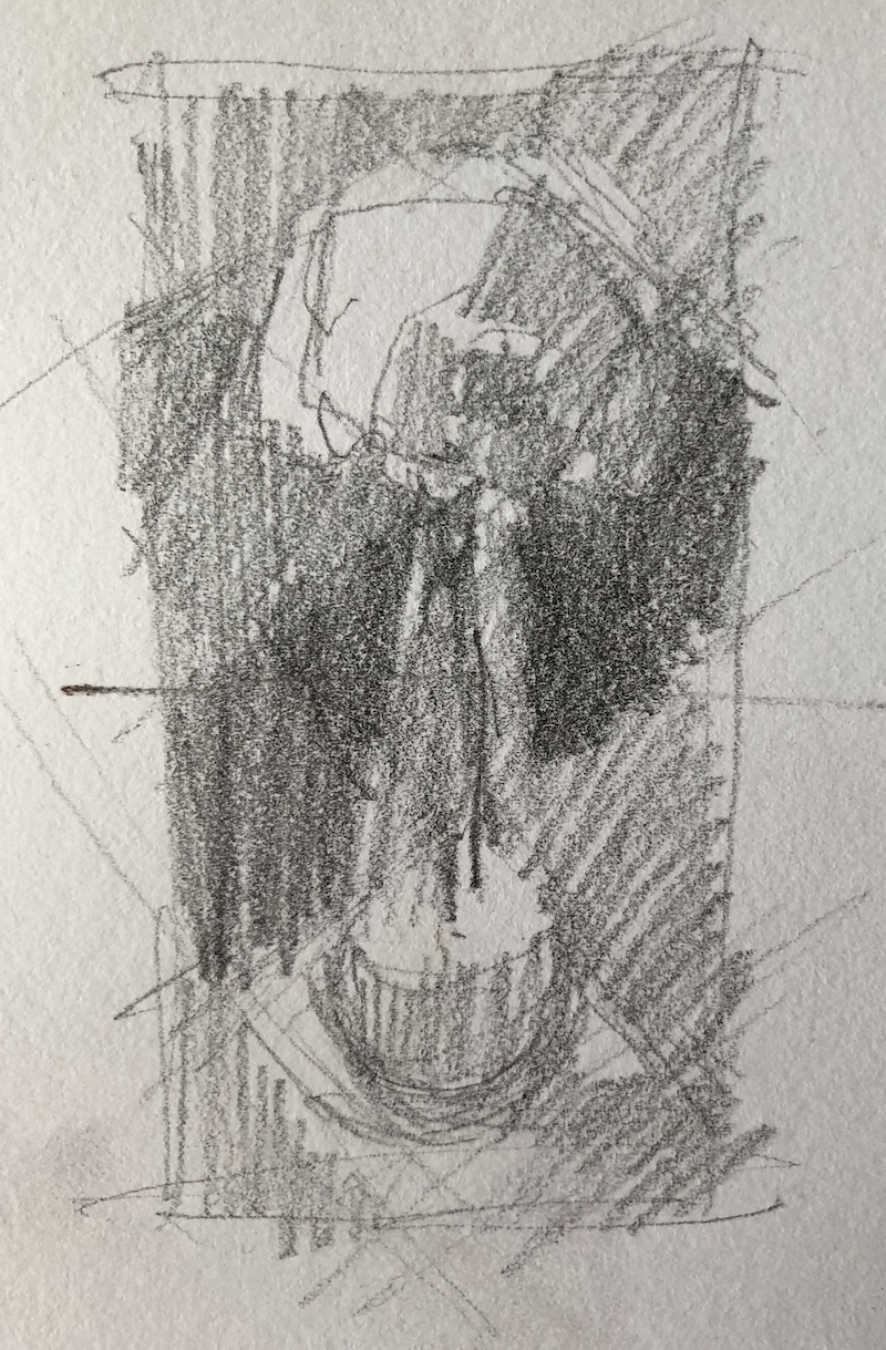 Explore a single subject: Thumbnail with three main values, done in 4B pencil