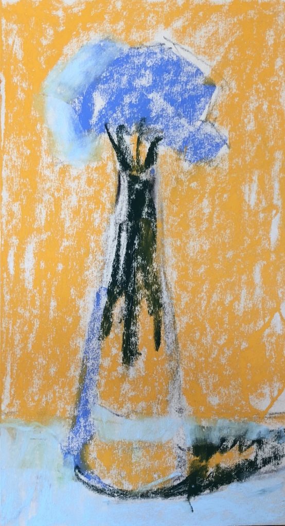 Explore a single subject: First layer in three values. In this case I used four colours. I decided not to use the yellow as a base for the other light areas (the ground and lit side of the flowers).