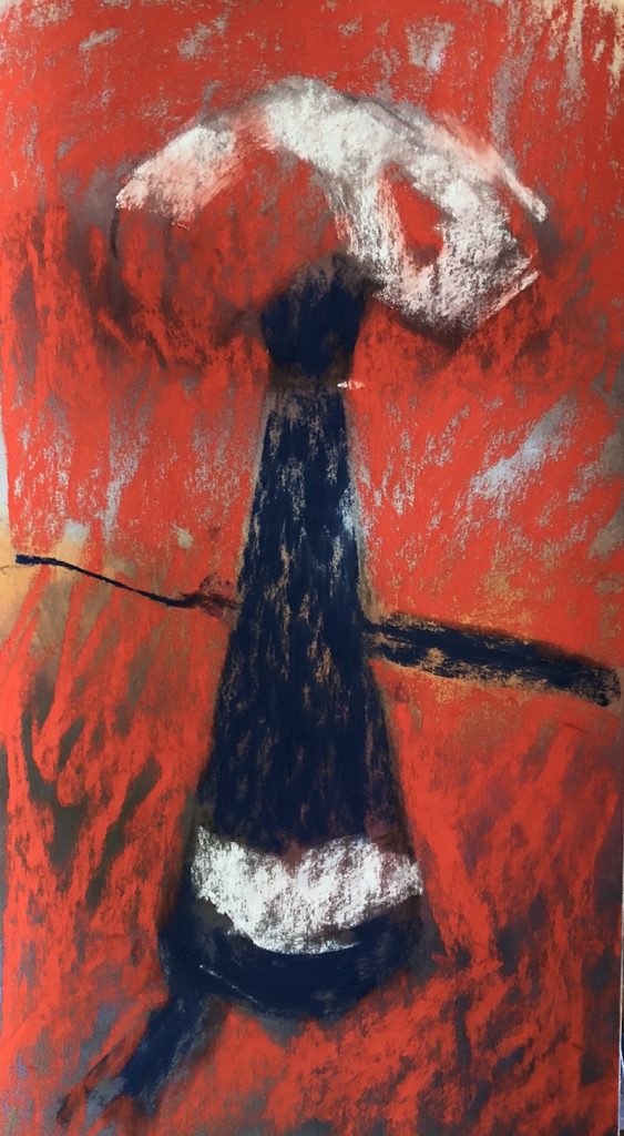 Explore a single subject: First layers on - three colours representing three values.