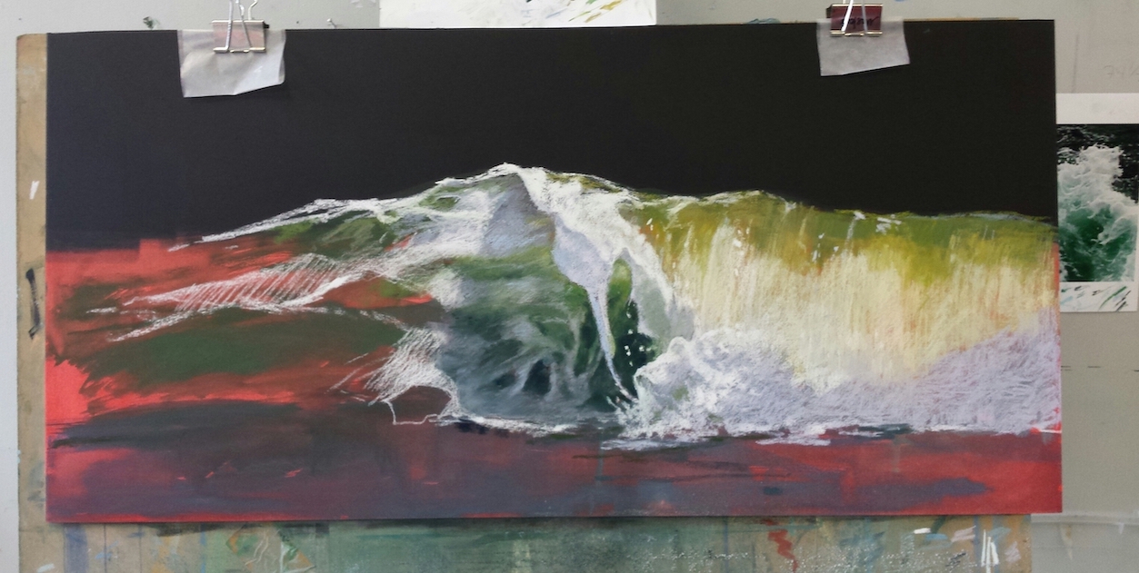 Jessica Masters, Wave in process, 2018, pastel on board, 21 x 42 in. Sold.